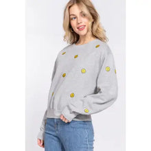 Load image into Gallery viewer, Gray Long Sleeve Smile Pullover Sweatshirt