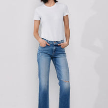 Load image into Gallery viewer, SneakPeek Mid Rise Straight Jeans with Knee Rips
