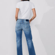 Load image into Gallery viewer, SneakPeek Mid Rise Straight Jeans with Knee Rips