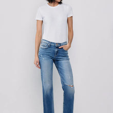 Load image into Gallery viewer, SneakPeek Mid Rise Straight Jeans with Knee Rips