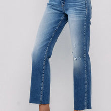 Load image into Gallery viewer, SneakPeek Mid Rise Straight Jeans with Knee Rips