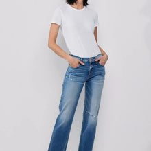 Load image into Gallery viewer, SneakPeek Mid Rise Straight Jeans with Knee Rips