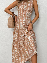 Load image into Gallery viewer, Brown and White Tiered Sleeveless Waist Baring Dress