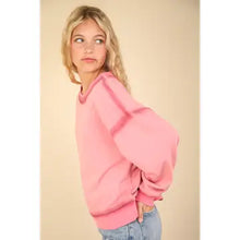 Load image into Gallery viewer, Rose Contrast Spray Detail Oversized Sweat Shirt Knit Top - Athena's Fashion Boutique