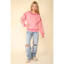 Load image into Gallery viewer, Rose Contrast Spray Detail Oversized Sweat Shirt Knit Top - Athena's Fashion Boutique