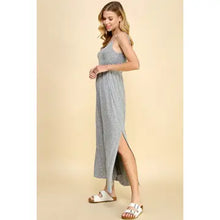 Load image into Gallery viewer, Heather Gray and Navy Slip Stripe Maxi Dress