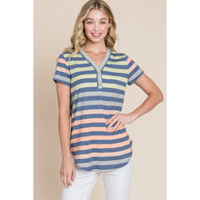 Load image into Gallery viewer, Women's Tshirt Button V-Neck Stripe Top