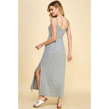 Load image into Gallery viewer, Heather Gray and Navy Slip Stripe Maxi Dress