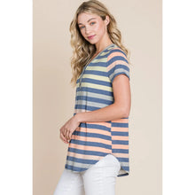 Load image into Gallery viewer, Women's Tshirt Button V-Neck Stripe Top