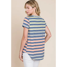 Load image into Gallery viewer, Women's Tshirt Button V-Neck Stripe Top