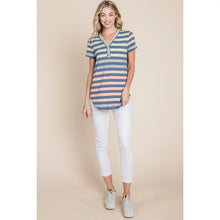 Load image into Gallery viewer, Women's Tshirt Button V-Neck Stripe Top