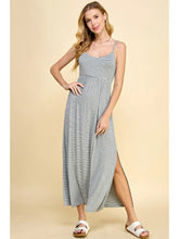 Load image into Gallery viewer, Heather Gray and Navy Slip Stripe Maxi Dress