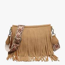 Load image into Gallery viewer, Tan Sadie Suede Fringe Crossbody with Guitar Strap