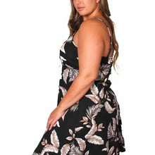 Load image into Gallery viewer, Women's Plus Sleeveless Spaghetti Strap Tropical Floral Mini Dress