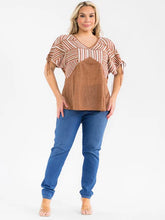 Load image into Gallery viewer, Women's Plus Size Short Sleeve V-Neck Embroidery Tunic Blouse