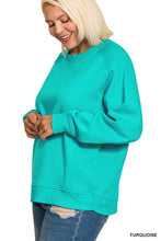 Load image into Gallery viewer, Turquoise Plus Fleece Ribbed Side Raglan Sweatshirt