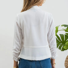Load image into Gallery viewer, Off White 3/4 Rouched Sleeve Blazer