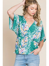 Load image into Gallery viewer, Green Summery Tropical Plants Wrap Blouse