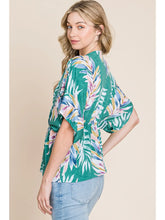 Load image into Gallery viewer, Green Summery Tropical Plants Wrap Blouse