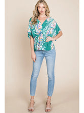 Load image into Gallery viewer, Green Summery Tropical Plants Wrap Blouse