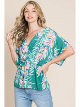 Load image into Gallery viewer, Green Summery Tropical Plants Wrap Blouse