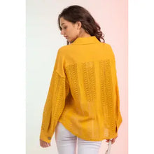 Load image into Gallery viewer, Yellow Lace Crochet Button Down Sheer Blouse