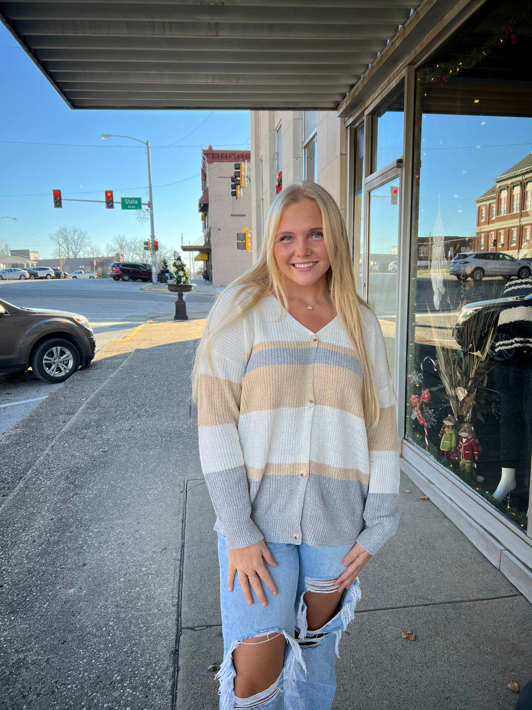 Stripe Button Down Knit Cardigan - Athena's Fashion Boutique