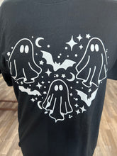 Load image into Gallery viewer, Black Halloween Ghost Heart Graphic TShirt
