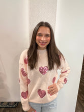 Load image into Gallery viewer, Women&#39;s Pink Victoria Sequin Heart Ultra Soft Sweater
