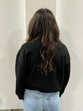 Load image into Gallery viewer, Black Long Sleeve Crew Neck Bow Sequin Detail Inner Fleece Sweatshirt
