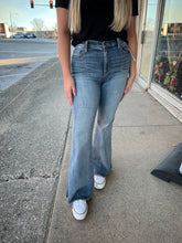 Load image into Gallery viewer, SneakPeek Vintage High Rise Flare Jeans Denim with Frayed Hem - Athena&#39;s Fashion Boutique
