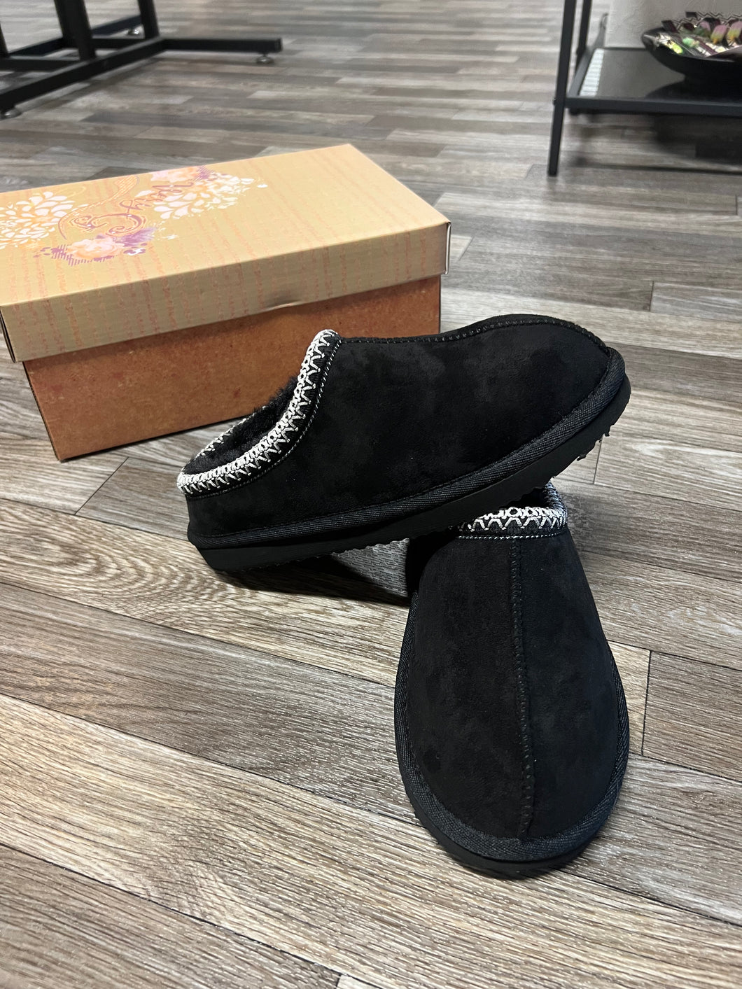 Sparks Black Slip On Faux Fur Mules