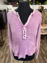 Load image into Gallery viewer, Lilac Washed Baby Waffle Henley Neckline Long Sleeve Top
