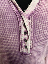 Load image into Gallery viewer, Lilac Washed Baby Waffle Henley Neckline Long Sleeve Top
