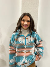 Load image into Gallery viewer, Teal Aztec Printed Henley Woven Pullover Jacket
