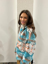 Load image into Gallery viewer, Teal Aztec Printed Henley Woven Pullover Jacket
