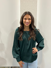 Load image into Gallery viewer, Hunter Green Long Buttoned Bishop Sleeve Top
