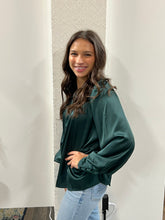 Load image into Gallery viewer, Hunter Green Long Buttoned Bishop Sleeve Top
