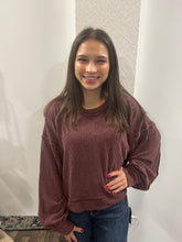 Load image into Gallery viewer, Wine Two Tone Otto Ribbed Oversized Soft Comfy Knit Top
