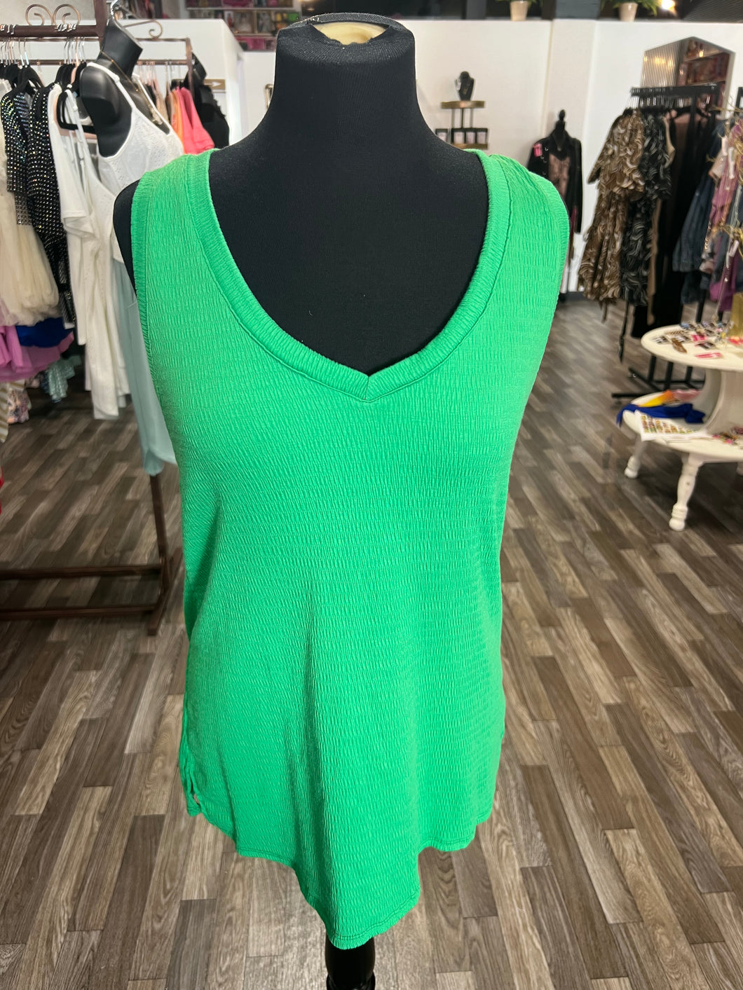 Green V Neck Tank Top