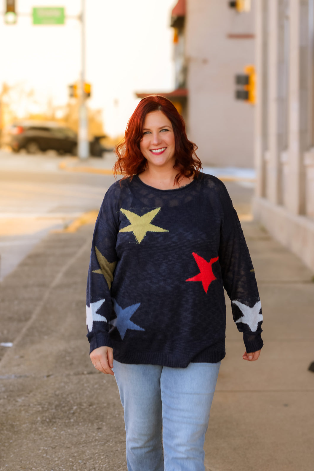 Navy Star Sweater - Athena's Fashion Boutique