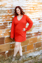 Load image into Gallery viewer, Rust Textured Long Sleeve Knit Dress with Pockets
