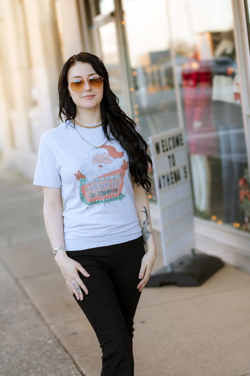 Santa's Coming to Town Graphic T-Shirt - Athena's Fashion Boutique