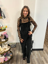 Load image into Gallery viewer, Black Soft Corduroy Straight Leg Overall Jumpsuit
