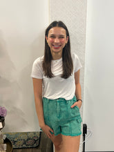 Load image into Gallery viewer, Green Washed Cotton Twill Washed Denim Cargo Shorts
