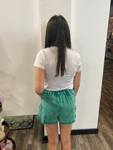 Load image into Gallery viewer, Green Washed Cotton Twill Washed Denim Cargo Shorts
