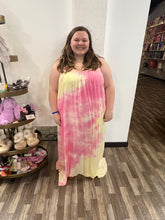 Load image into Gallery viewer, Pink and Yellow Soft Tie-Dye Fabrication Strappy Maxi Dress

