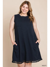 Load image into Gallery viewer, Navy Washed Cotton Tassel Dress For Women
