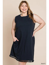 Load image into Gallery viewer, Navy Washed Cotton Tassel Dress For Women
