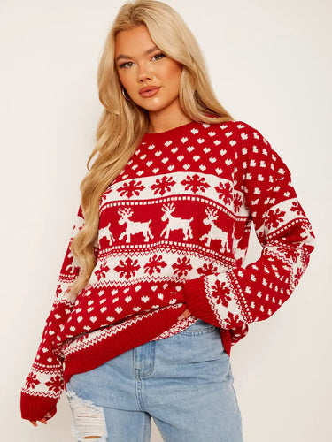 Reindeer Snowflake Knitted Winter Sweater